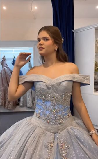 A Line Light Blue Off The Shoulder Quinceanera Dress Ball Gown      fg6547