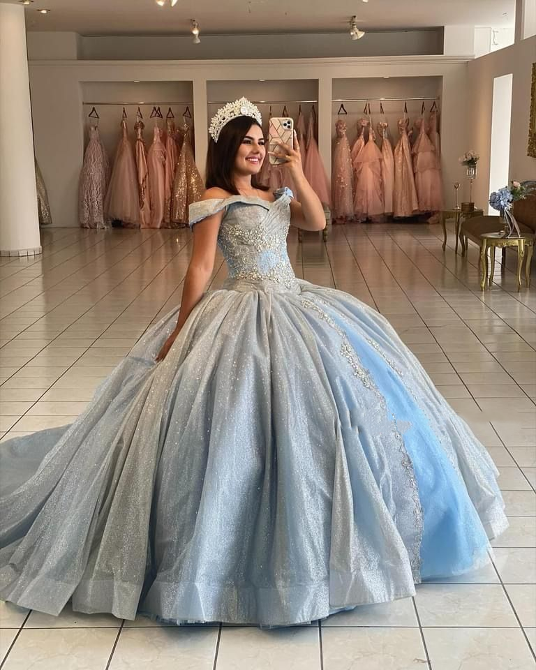 A Line Light Blue Off The Shoulder Quinceanera Dress Ball Gown      fg6547