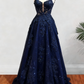 A-line Spaghetti Straps Long/Floor-Length Tulle Prom Dress With Beading Glitter Appliqued       fg6754