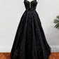 A-line Spaghetti Straps Long/Floor-Length Tulle Prom Dress With Beading Glitter Appliqued       fg6754