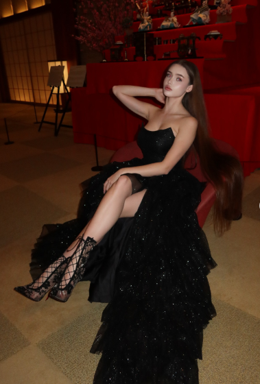 Multi-layer Shiny Elegant Dresses for Women,Luxury Party Dress,Black Prom Dress        fg6756