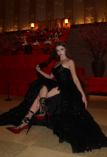 Multi-layer Shiny Elegant Dresses for Women,Luxury Party Dress,Black Prom Dress        fg6756