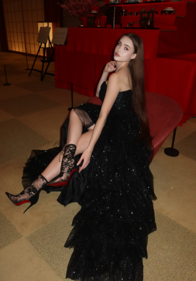 Multi-layer Shiny Elegant Dresses for Women,Luxury Party Dress,Black Prom Dress        fg6756