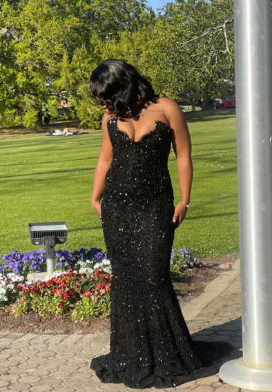 Black Strapless Mermaid Long Prom Dress Evening Gown        fg6763