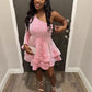 Pink Halter A-Line Sequins Short Party Dress Birthday Outfits     fg7116