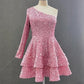 Pink Halter A-Line Sequins Short Party Dress Birthday Outfits     fg7116