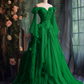 Purple Custom Dress Long Sleeve Floral Applique A-Line Long Evening Dress     fg7191