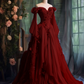 Purple Custom Dress Long Sleeve Floral Applique A-Line Long Evening Dress     fg7191