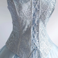 Hellblaues Tüll-Spitzen-Ballkleid, langes Abendkleid, Partykleid, fg8324