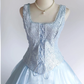 Hellblaues Tüll-Spitzen-Ballkleid, langes Abendkleid, Partykleid, fg8324