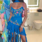 Robe de bal courte bleue à bretelles spaghetti, robe de soirée sexy bleue fg7276
