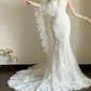 Robe de mariée élégante et luxueuse en dentelle pour femme, tenue de princesse sexy fendue sur le côté, fg7317