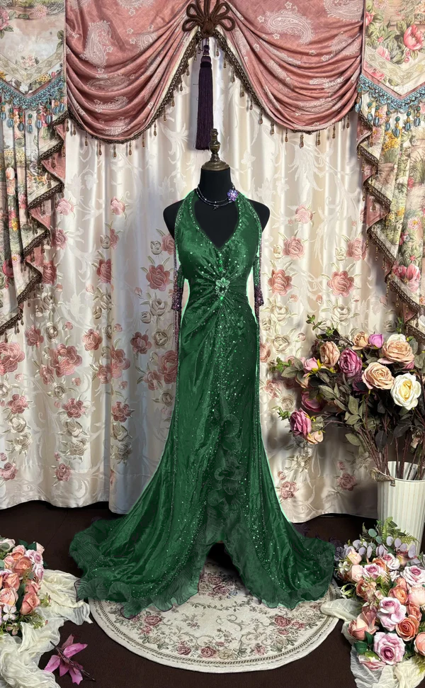 Robe de soirée longue à col licou et raisin fg7348