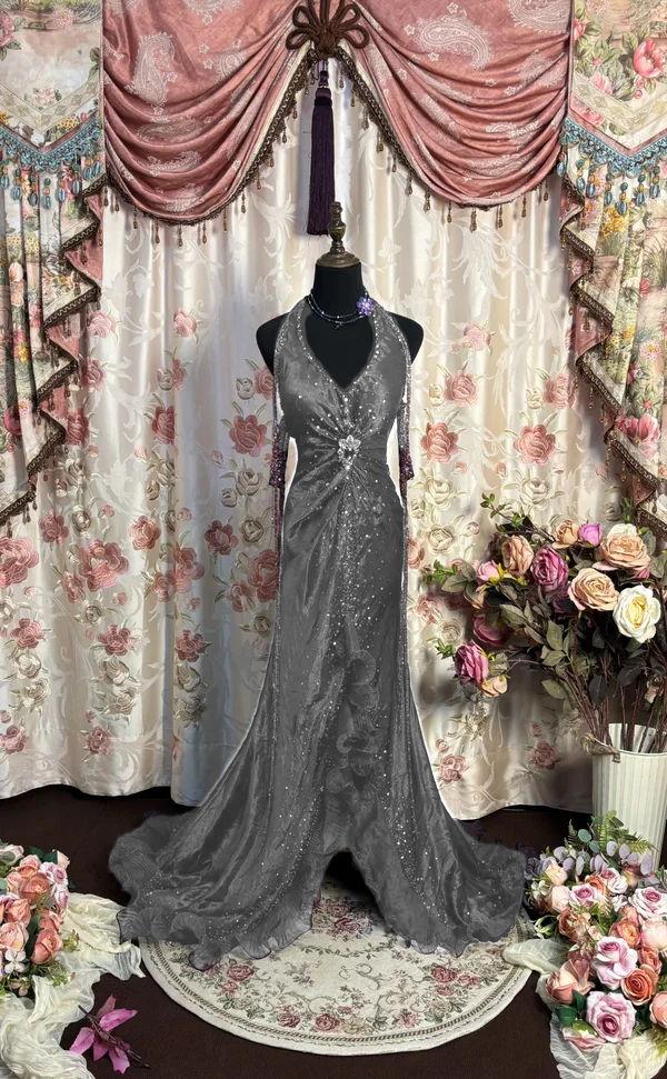 Robe de soirée longue à col licou et raisin fg7348