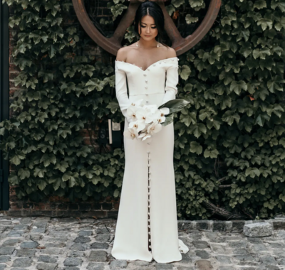 Elegant Off White Unique Wedding Dress Long Bridal Gown   fg7557