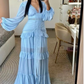 Blue Chiffon Long Prom Dresses Sexy Evening Dress fg7574
