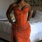Orange Mermaid Long Prom Dress Evening Party Dresses fg7649