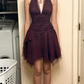 Dunkelviolettes Tüll-Abschlussballkleid, kurzes Partykleid, fg7700