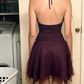 Dunkelviolettes Tüll-Abschlussballkleid, kurzes Partykleid, fg7700