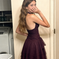 Dunkelviolettes Tüll-Abschlussballkleid, kurzes Partykleid, fg7700