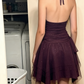 Dunkelviolettes Tüll-Abschlussballkleid, kurzes Partykleid, fg7700