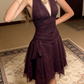 Dunkelviolettes Tüll-Abschlussballkleid, kurzes Partykleid, fg7700
