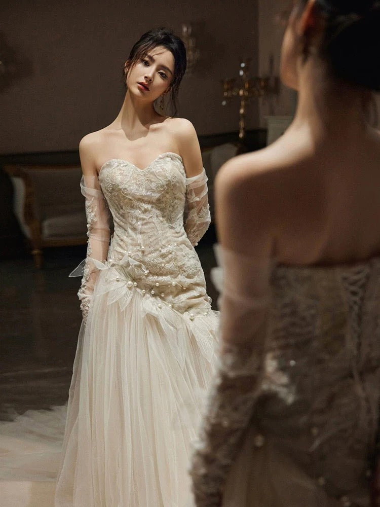 Sexy Meerjungfrau Langes Brautkleid Abend Party Kleider fg7702