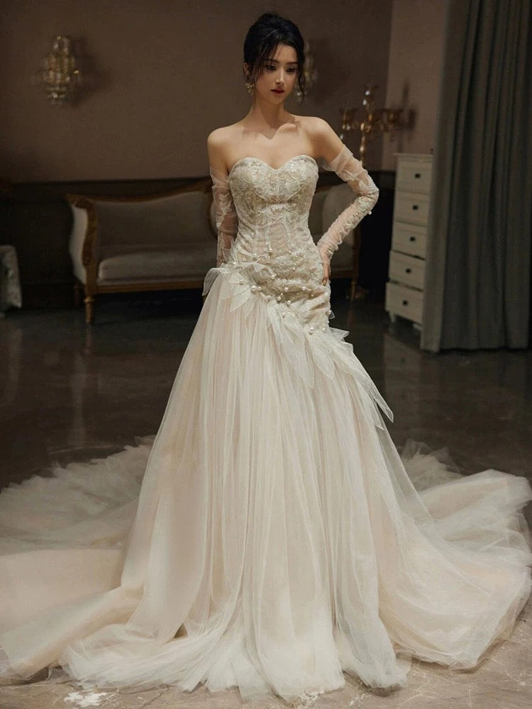 Sexy Meerjungfrau Langes Brautkleid Abend Party Kleider fg7702