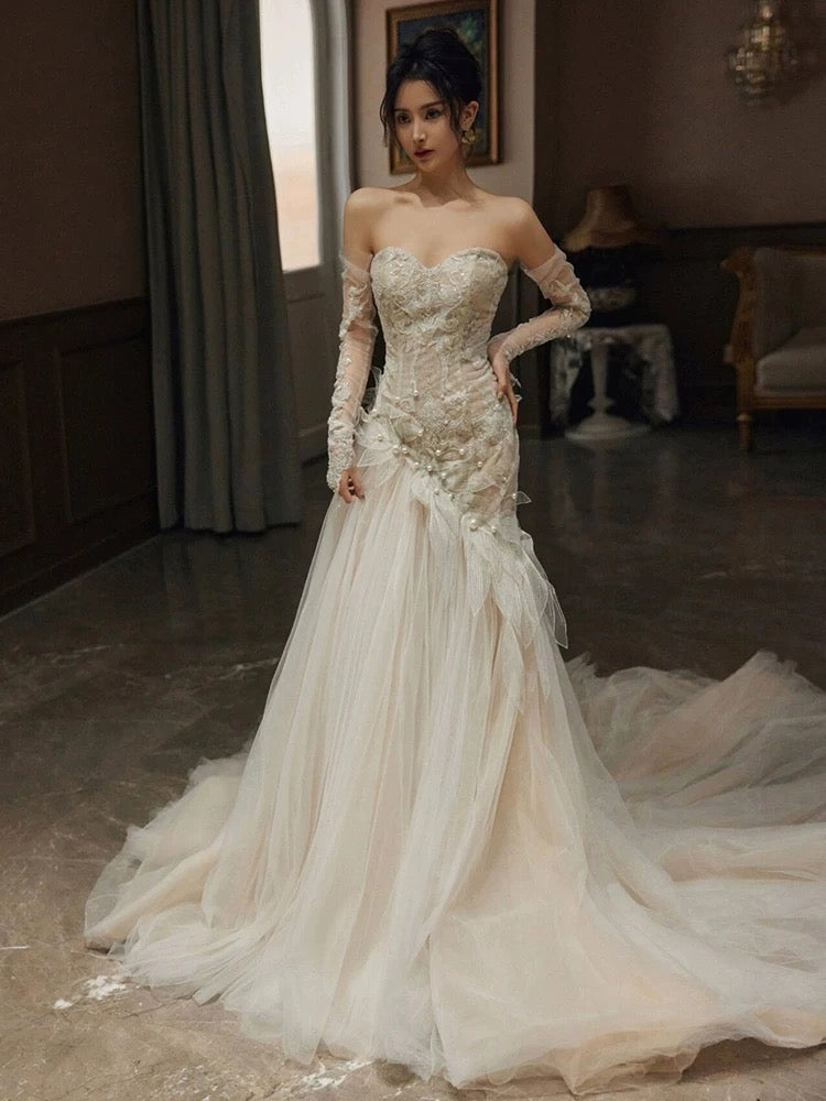 Sexy Meerjungfrau Langes Brautkleid Abend Party Kleider fg7702