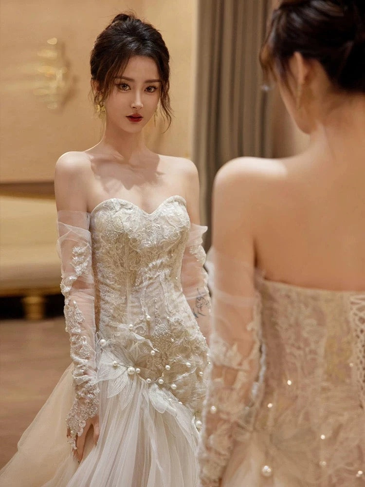 Sexy Meerjungfrau Langes Brautkleid Abend Party Kleider fg7702