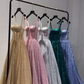 A Line Pink Spaghetti Straps Shinny Long Formal Dress Evening Party Dresses  fg7759
