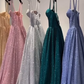 A Line Pink Spaghetti Straps Shinny Long Formal Dress Evening Party Dresses  fg7759