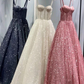 A Line Pink Spaghetti Straps Shinny Long Formal Dress Evening Party Dresses  fg7759