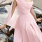 Robe de cocktail trapèze élégante, longueur thé, sans manches, col bénitier, en mousseline, robe de soirée, fg7773