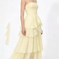 A Line Strapless Pale Yellow Long Party Dress Evening Dress Prom Dresses    fg7834