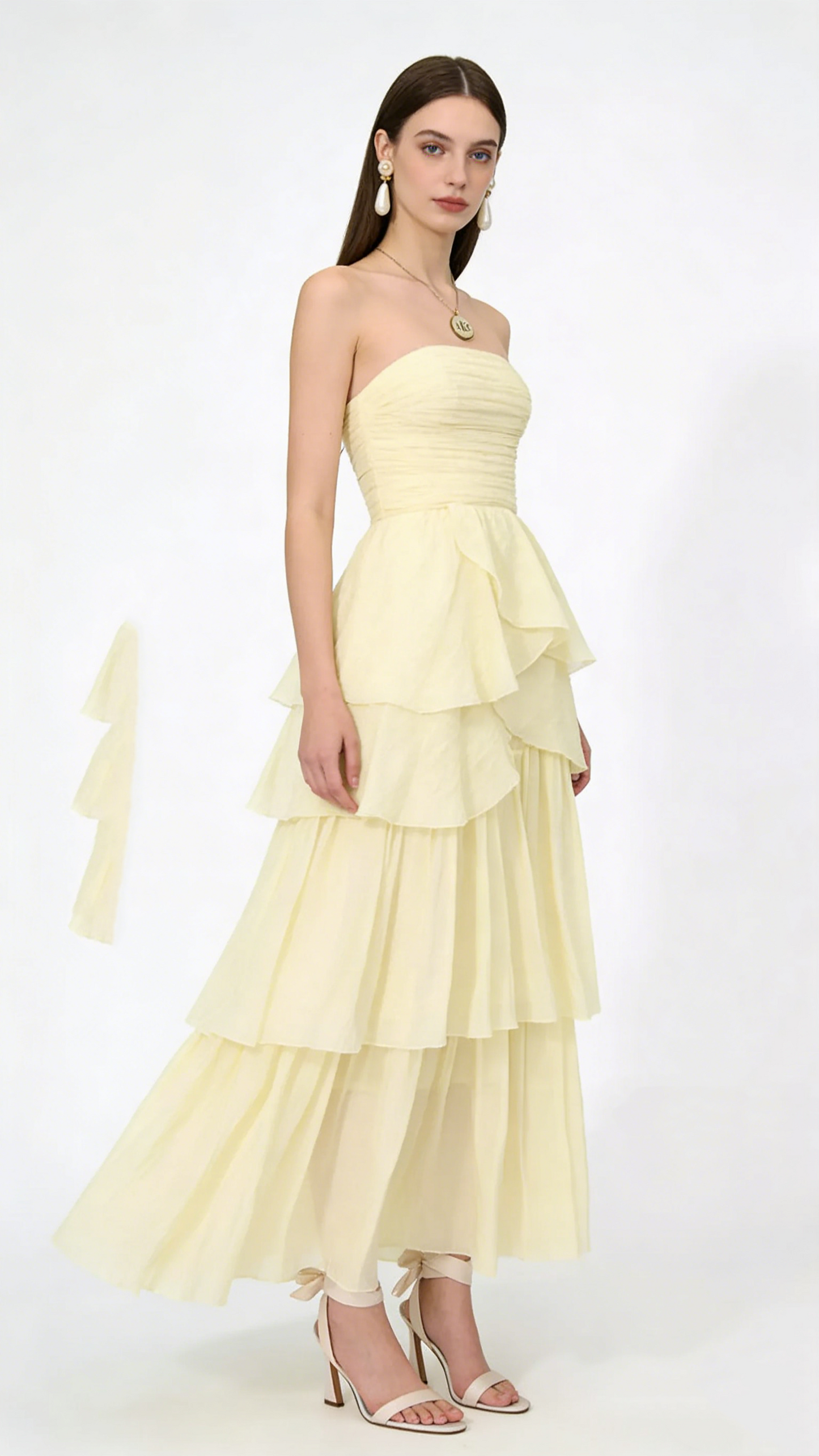 A Line Strapless Pale Yellow Long Party Dress Evening Dress Prom Dresses    fg7834