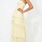 A Line Strapless Pale Yellow Long Party Dress Evening Dress Prom Dresses    fg7834