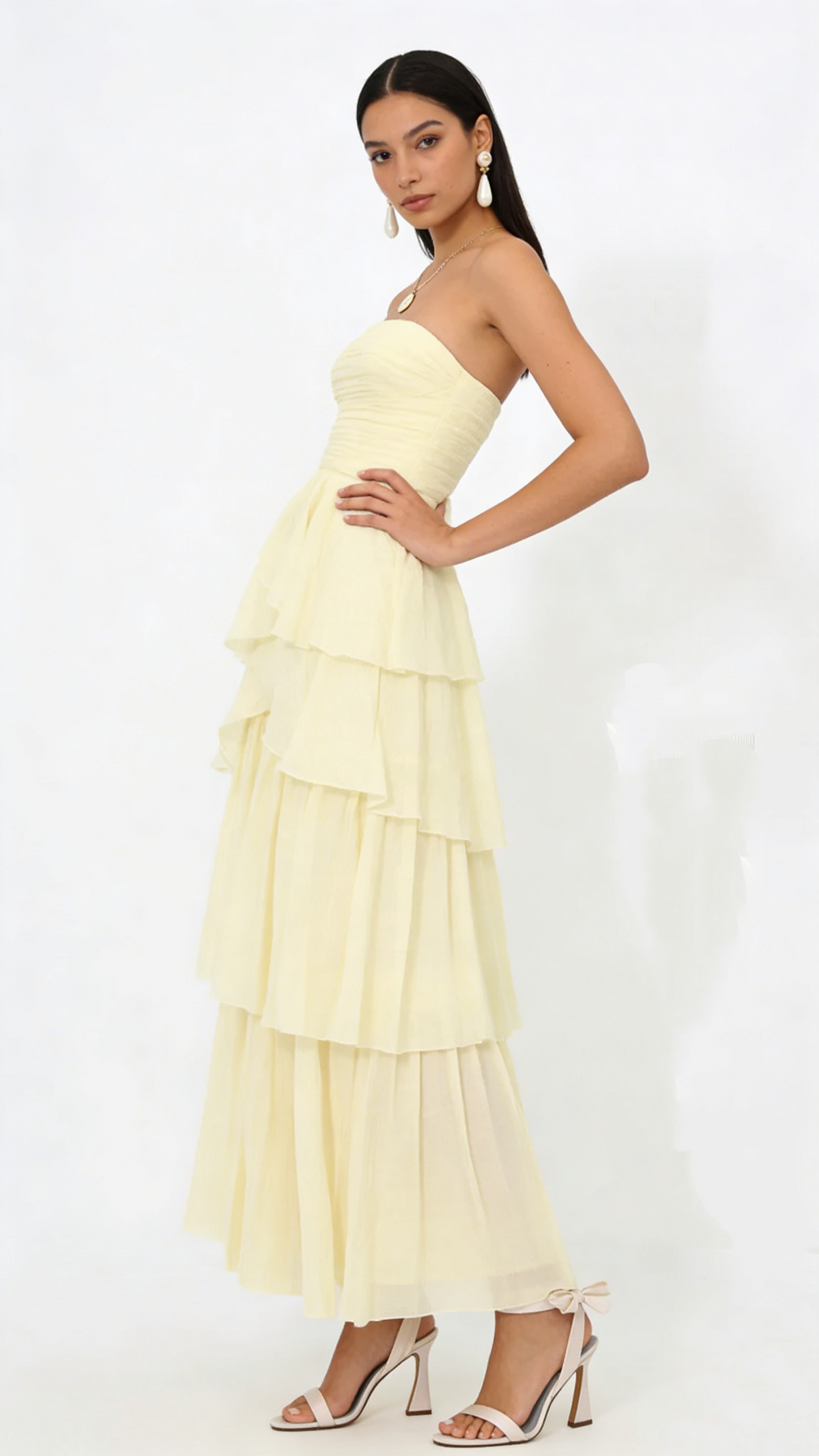 A Line Strapless Pale Yellow Long Party Dress Evening Dress Prom Dresses    fg7834