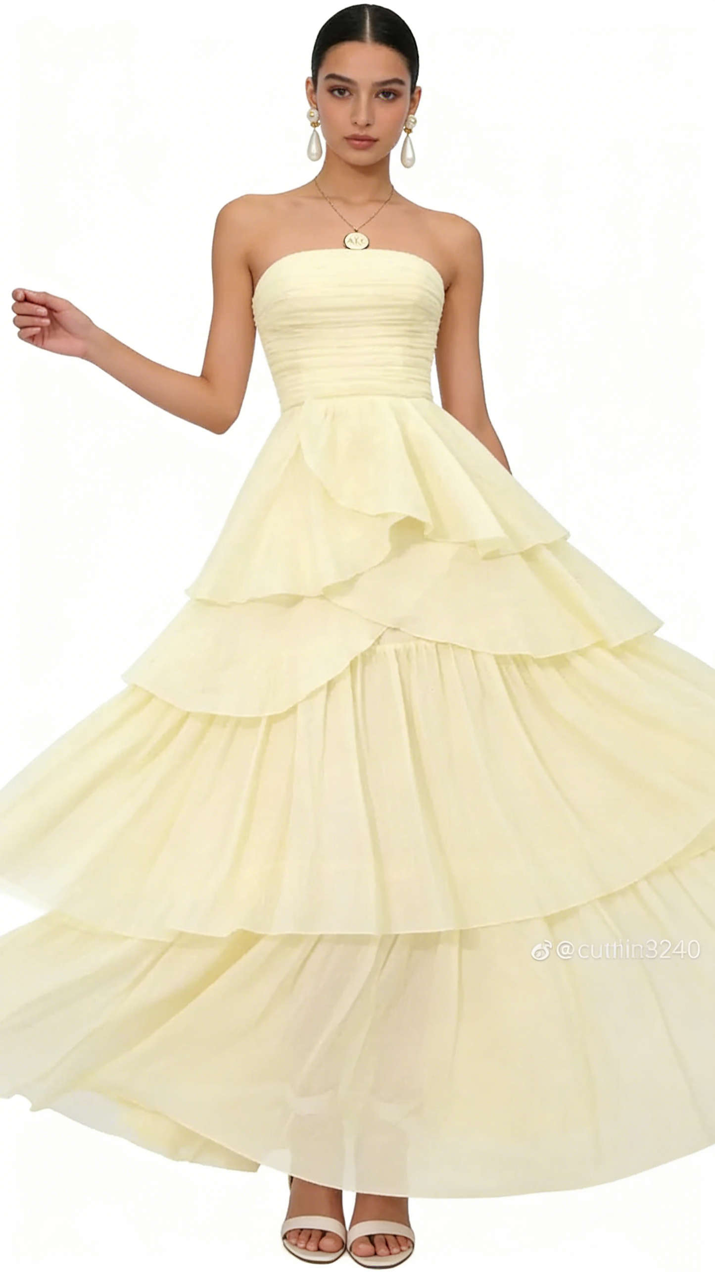 A Line Strapless Pale Yellow Long Party Dress Evening Dress Prom Dresses    fg7834