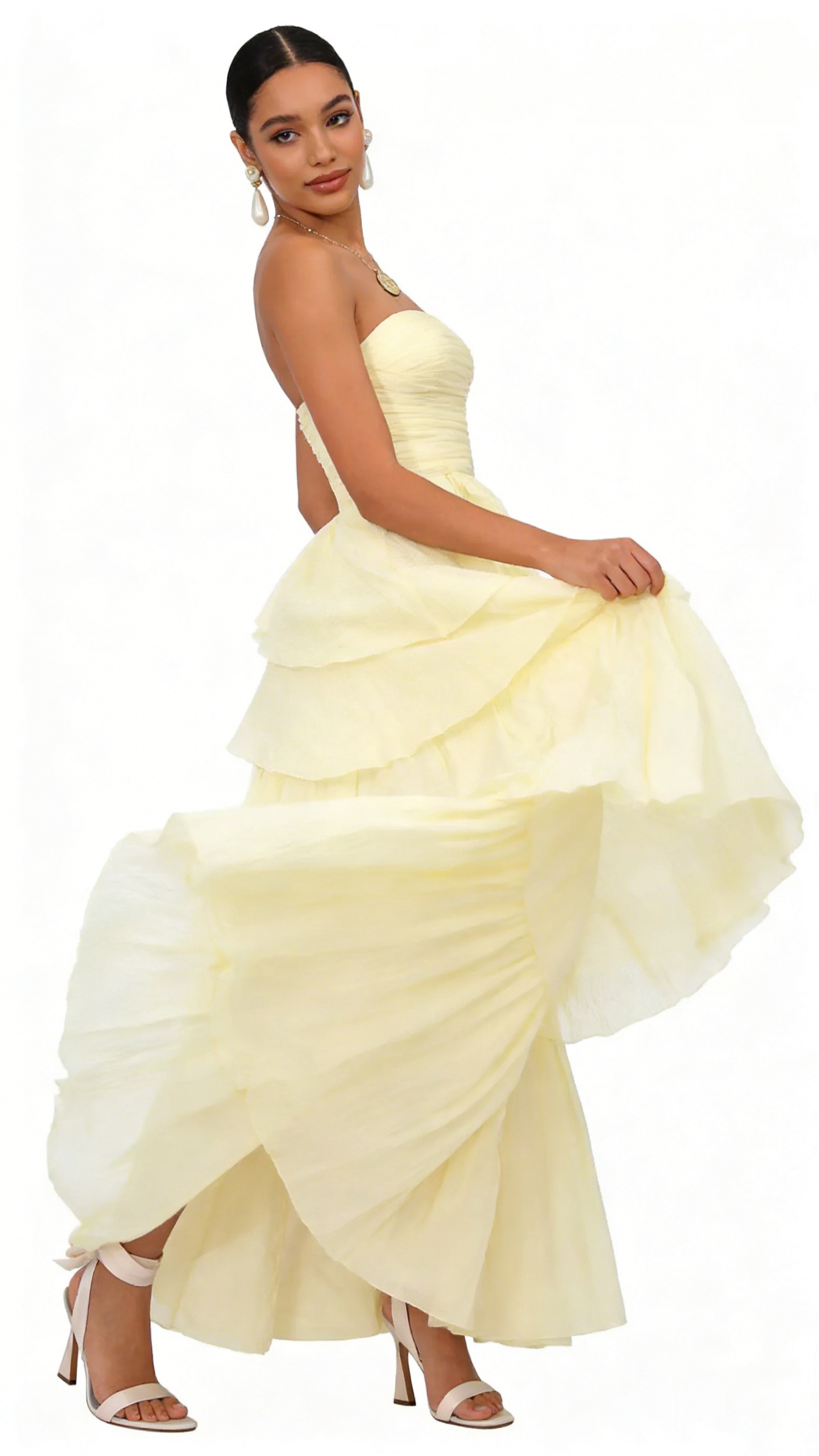 A Line Strapless Pale Yellow Long Party Dress Evening Dress Prom Dresses    fg7834