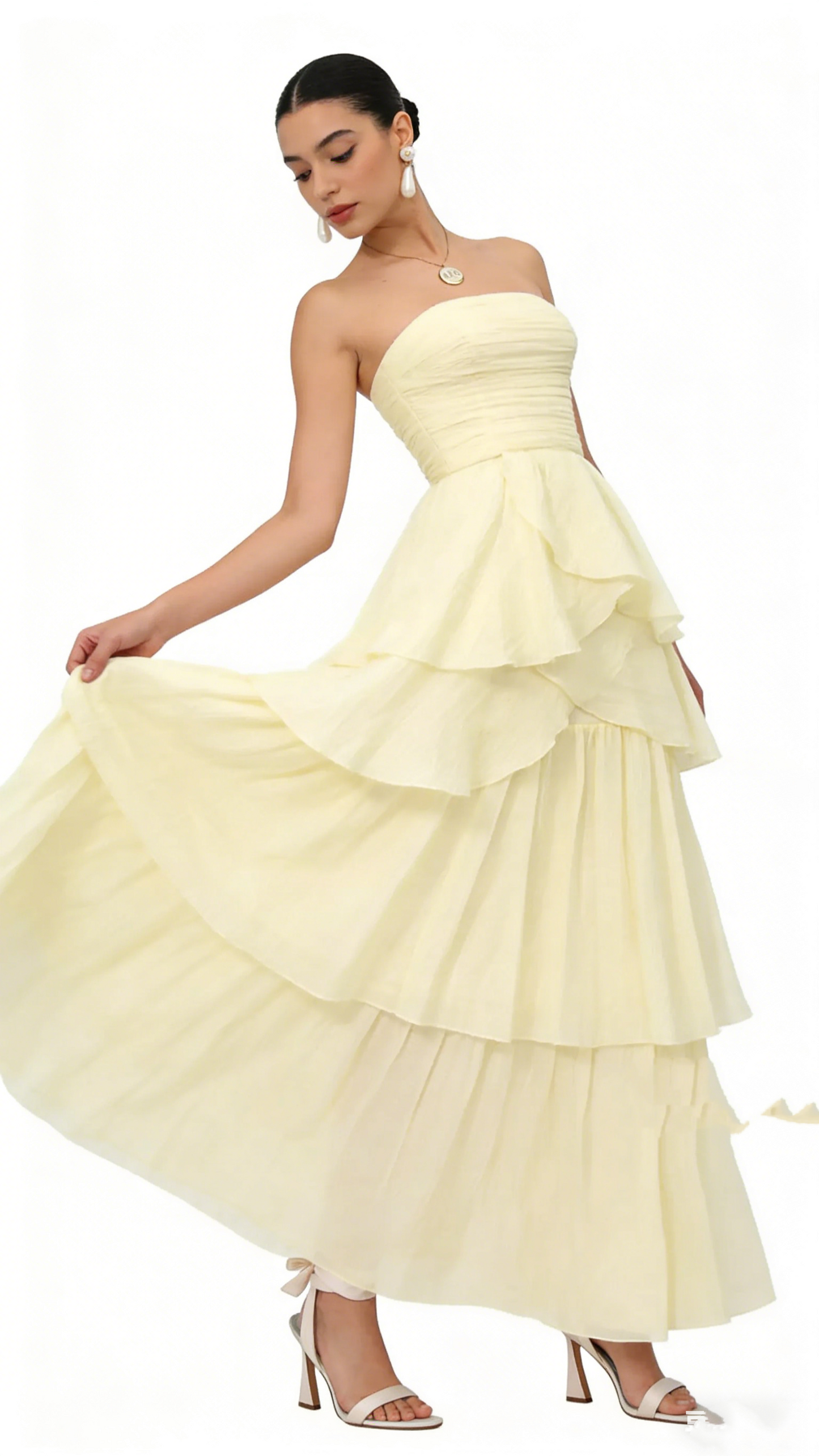 A Line Strapless Pale Yellow Long Party Dress Evening Dress Prom Dresses    fg7834