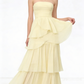 A Line Strapless Pale Yellow Long Party Dress Evening Dress Prom Dresses    fg7834