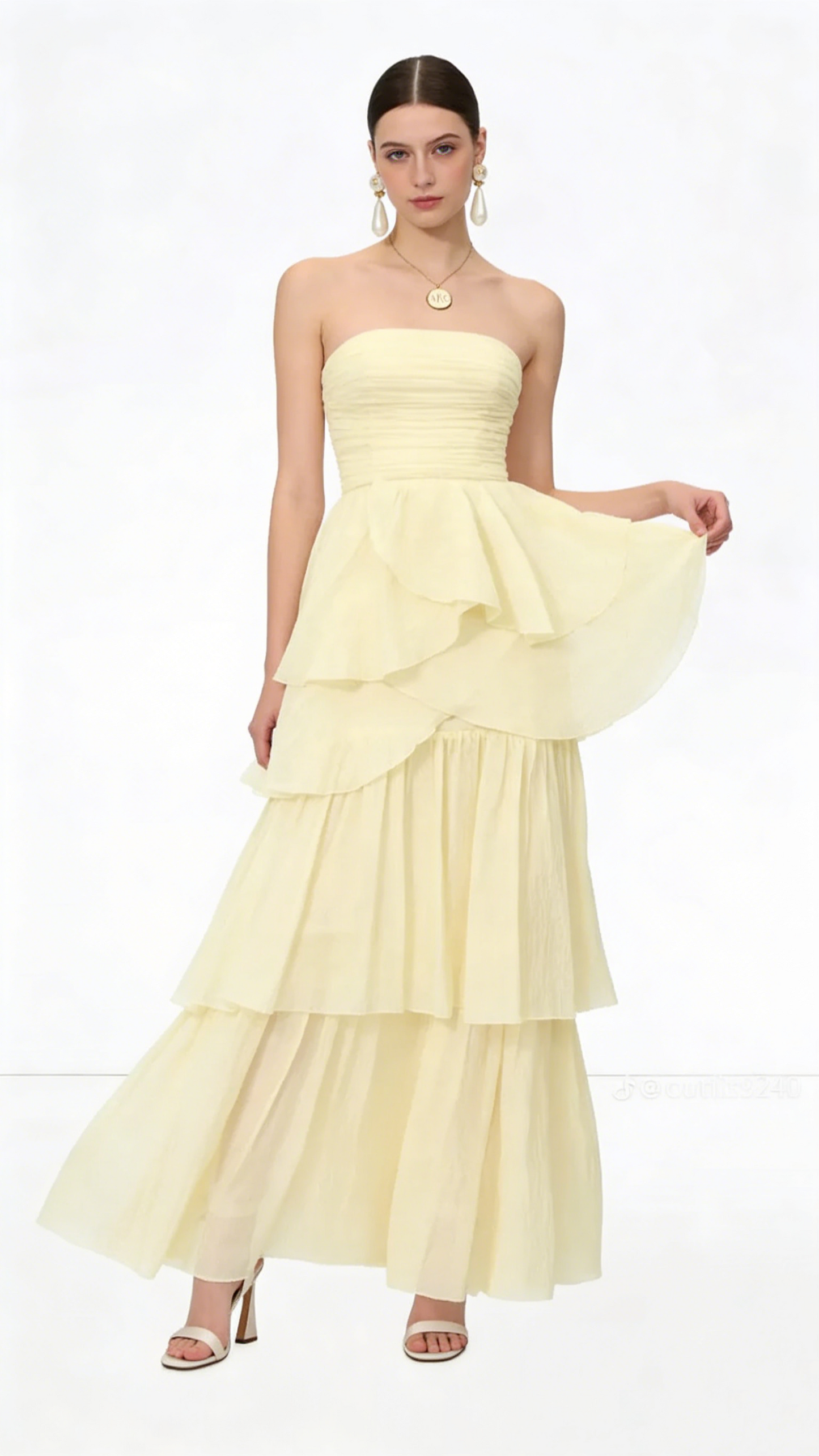 A Line Strapless Pale Yellow Long Party Dress Evening Dress Prom Dresses    fg7834