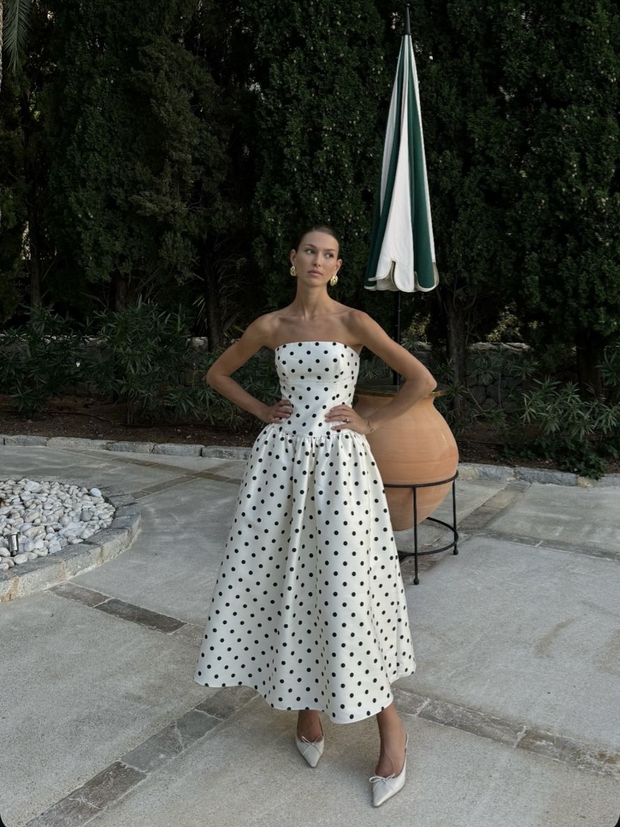 polka dot party dress Polka-Dot Long Ruffled A-Line Prom Dress with Cut Out Black/White / 8