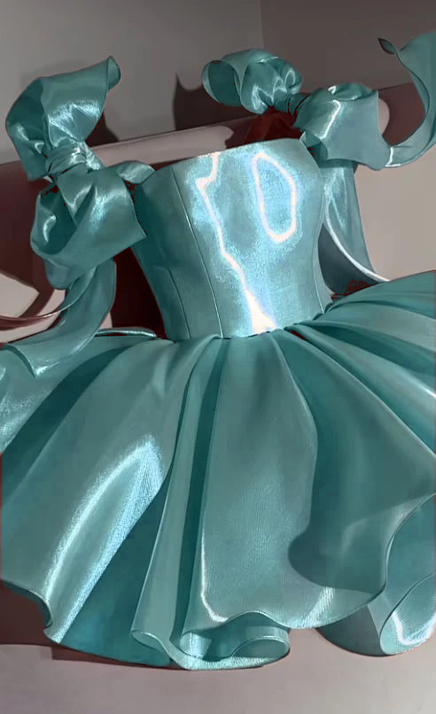 Pink Homecoming Dress with Bow Shoulder Ties A-line Short Party Gown    fg8044