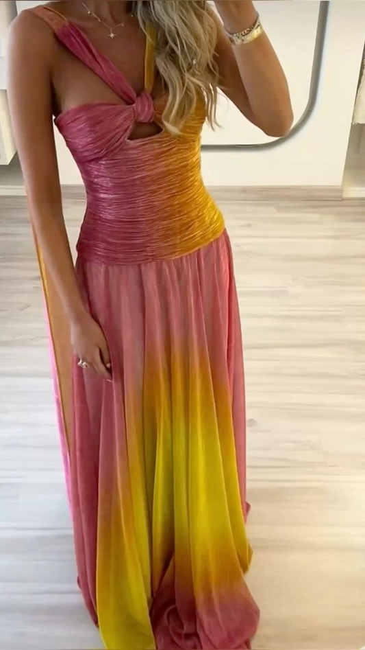 Gradient Pink And Yellow Long Prom Dress Evening Party Dress fg8246