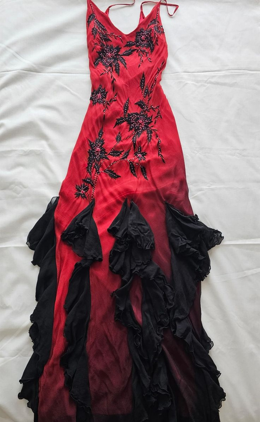 Sexy Red Long Prom Dress With Ruffles Classy Formal Evening Dress  fg8265