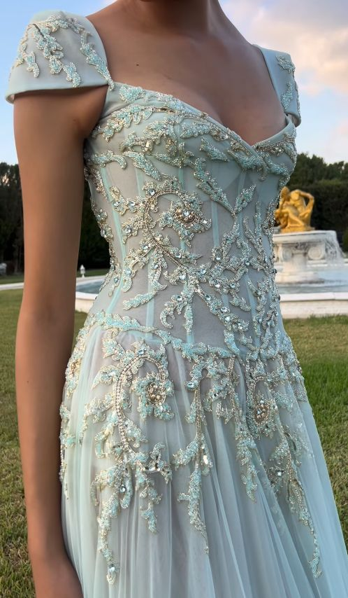 V Neck Tulle Beaded Prom Dress Classy Evening Dress Birthday Gown fg8386