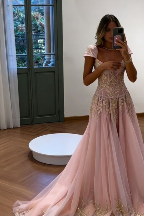 V Neck Tulle Beaded Prom Dress Classy Evening Dress Birthday Gown fg83 –  formalgowns
