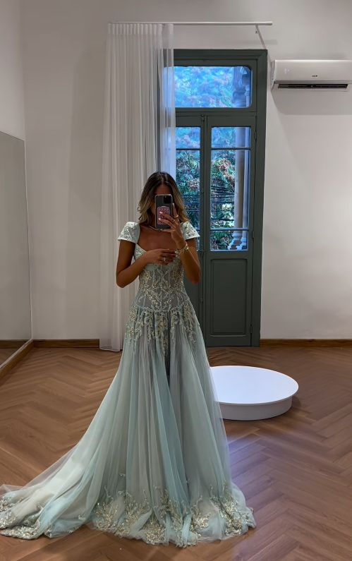 V Neck Tulle Beaded Prom Dress Classy Evening Dress Birthday Gown fg8386